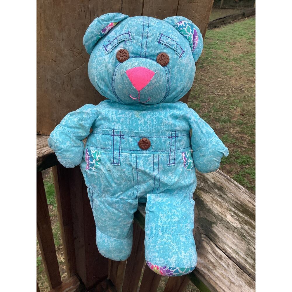 Vintage 1995 Original Doodle Bear Blue Stone Wash Denim 14 Inch Autograph Plush